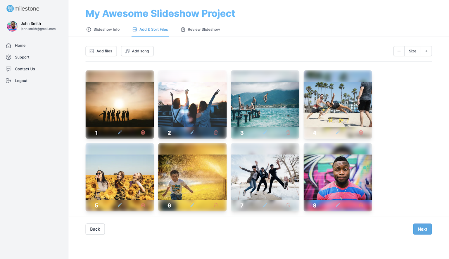 Screenshot of Milestone Slideshows app